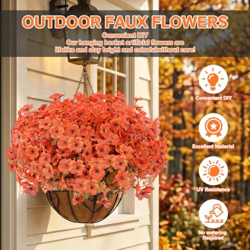 13 Bundles Artificial Fall Flowers Fake Mums for Outdoor(Orange)