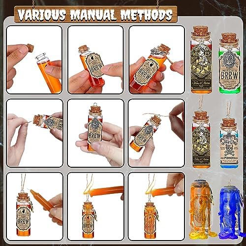 174 Pcs Apothecary Bottles with Cork, Indoor Witchcraft Supplies - Halloween Decorations with Labels, Pendants, Candles, Eye Screws, Twines for Tiered Tray Decor