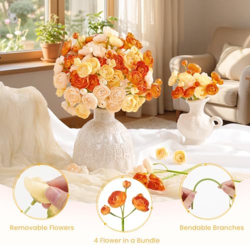 Alupssuc 30Pcs Ranunculus Artificial Flowers Fall Faux Silk Mini Ranunculus