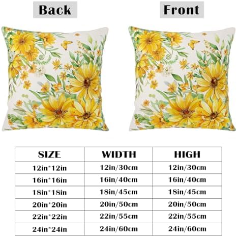 Summer Daisy Pillow Covers 18x18 Set of 2 Yellow Flowers Sunflower Decorative Throw Pillows Seasonal Spring Floral Green Leaf Outdoor Cushion Case for Home Couch Sofa Decor