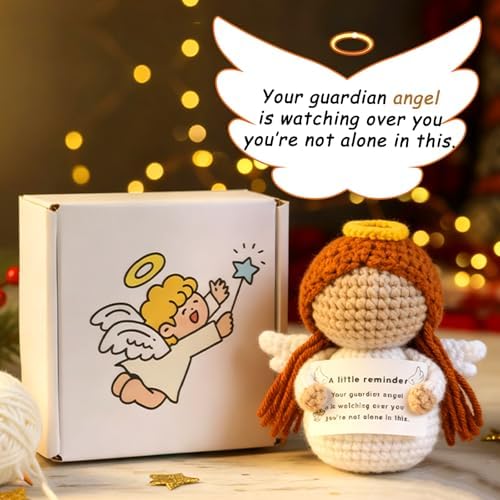 Crochet Guardian Angel Gifts for Cancer Mom Friend Nurse Teacher,Get Well Soon Gifts for Catholic Spiritual Self Motivation Church Decor Emotional Inspirational Support Graduation Gift