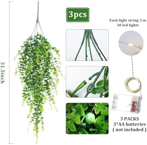 RECUTMS Hanging Plants Outdoor UV Resistant Faux Draping Green Plants 3Pack