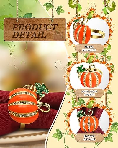 KPOSIYA Thanksgiving Napkin Rings, Fall Napkin Holders, Pumpkin, 6pcs