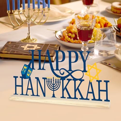 Metal Happy Hanukkah Sign Decorations for Home Party Shelf Mantel