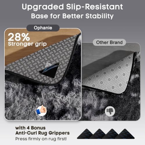 Ophanie Tie-Dyed Black & Grey Area Rugs 2x6 for Bedroom Living Room, Fluffy Shag Fuzzy Carpet, Plush Shaggy Rug, Indoor
