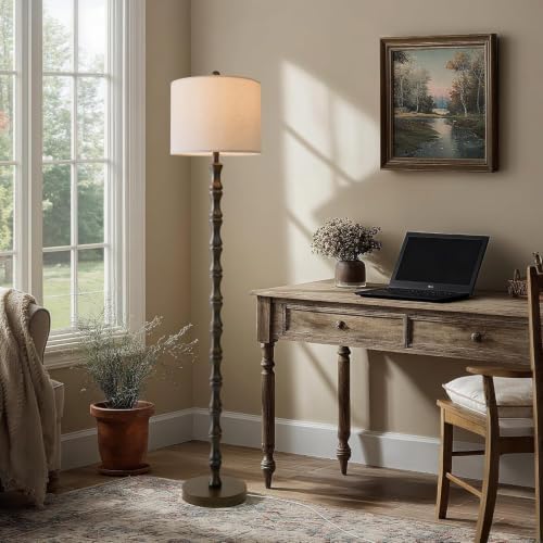BOBOMOMO 62" Rustic Farmhouse Floor Lamp Dark Brown with Remote & Dimmable 9W Bulb, 3 Color Temperatures Resin Standing