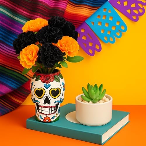Waydress 20 Pcs Artificial Marigold Flowers Halloween,Black, Orange
