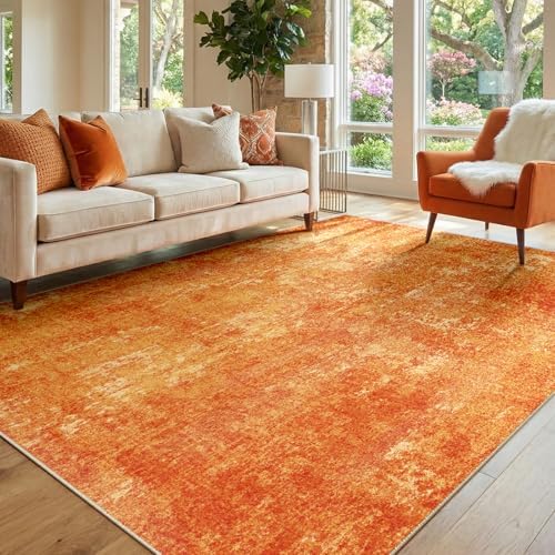 RELEANY Washable 6'x9' Abstract Area Rug for Living Room Orange