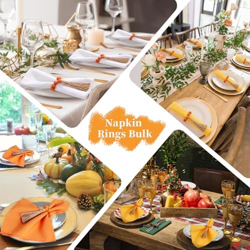 APTWOW Napkin Rings Set of 12, Wood Bead Napkin Rings for Fall Table Decor