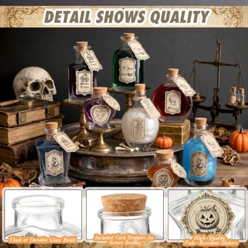 Patelai 8 Sets/32 Pcs Halloween Potion Bottles with Cork Apothecary Bottles