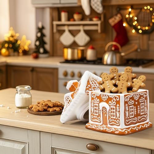 Chunful Christmas Gingerbread House Cookie Jar with Lid, 9.25 Inch