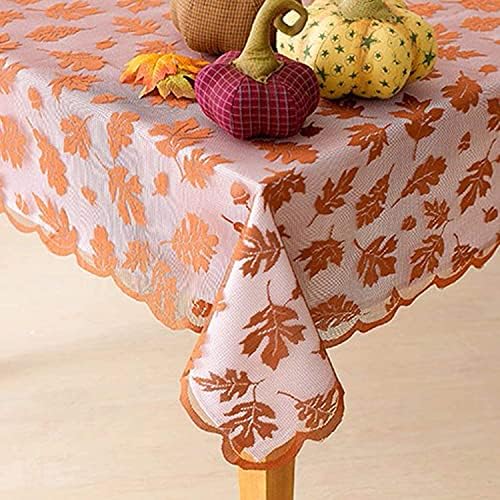 Thanksgiving Tablecloth 60 × 84 Inch for 6-8 Seats Maples Leaves Lace