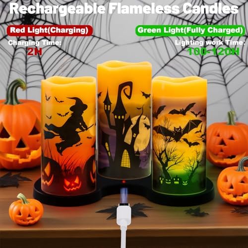 Rechargeable Halloween Flameless Candles with 6 Hour Timer
