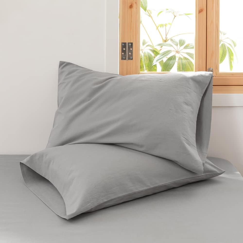 Linen Pillowcases 1 Pair Basic Style 55% Euro Linen 45% Cotton Blend / 20 x 30 / Grey / Set of 2