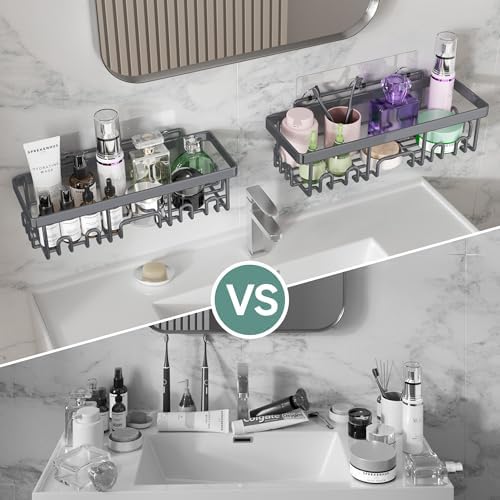 Veken Rustproof & Waterproof Shower Caddy 6-Pack, No Drilling Adhesive Shelves Rack with Soap Holder, Large Capacity