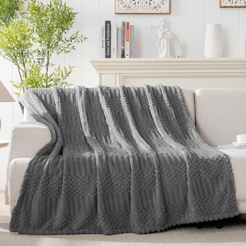 60x80 Inch Grey Twin Blanket - Soft & Fluffy Fleece, Cute & Aesthetic, Perfect for Sofa, Couch, Chair, Bed, Living Room