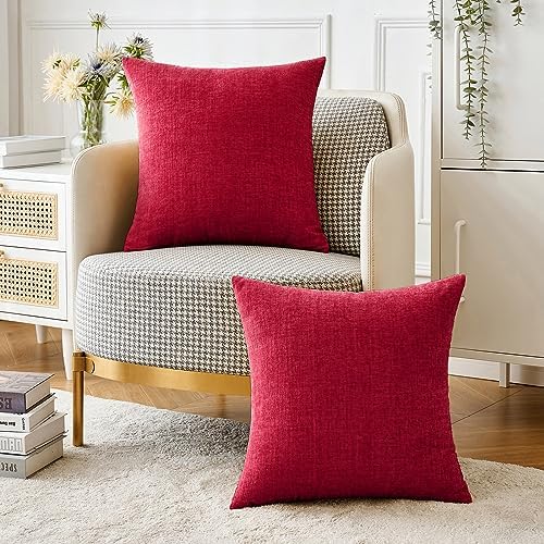 MIULEE Soft Chenille Throw Pillow Covers Red 20x20 Inch Pack of 2
