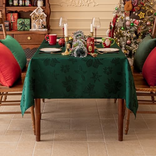 Softalker Christmas Jacquard Rectangle Tablecloth, 60 x 84 inch, Green