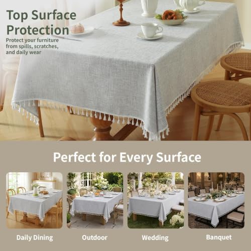 Deep Dream Tablecloths, Waterproof Table Cloth, Linens Wrinkle Free Anti-Fading, Rustic Table Cover Decoration for Kitchen Dinning Christmas(Rectangle/Oblong, 55''x140'',12-14 Seats, Solid Grey)
