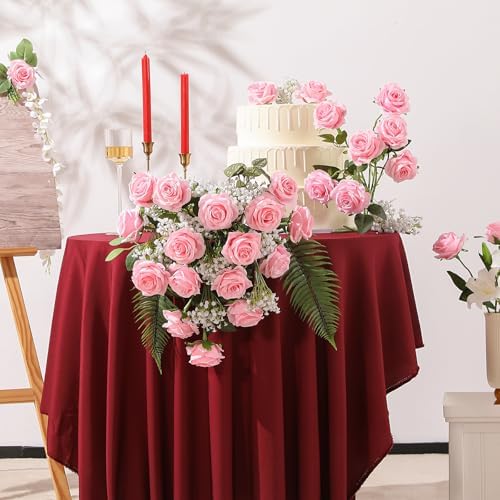 10pcs Pink Roses Artificial Flowers, Realistic Faux Rose with Long Stem