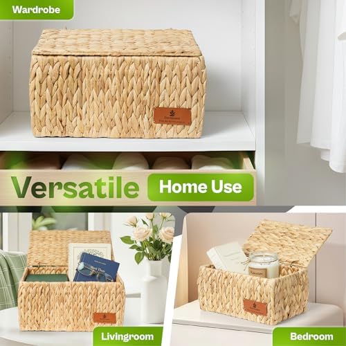 Wicker Baskets / Water Hyacinth Storage Basket / Storage Baskets with Lids / Set of 3