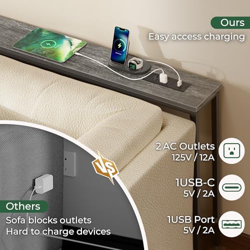 SUPERJARE 110.2 inch Narrow Behind Couch Table with Charging Stations