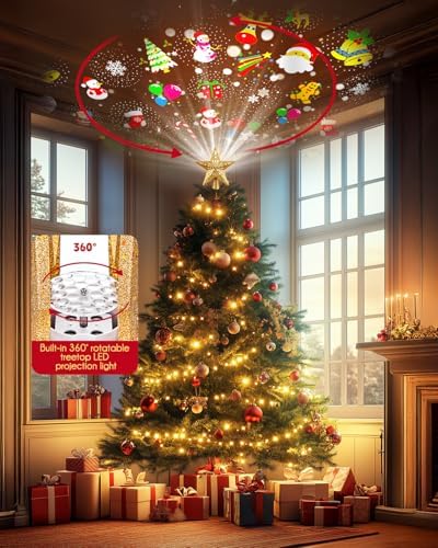 Christmas Star Tree Topper Lighted with 6 Rotating Projection Patterns