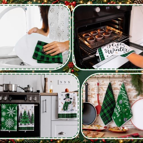 Bencailor 6 Pcs Christmas Kitchen Towel, Green, Black, Winter Plaid