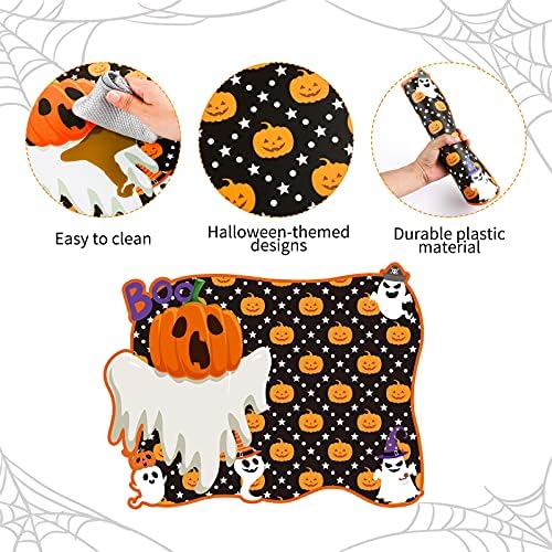 MCEAST 6 Pack Halloween Plastic Placemats Pumpkin Spider Ghost Table Mats