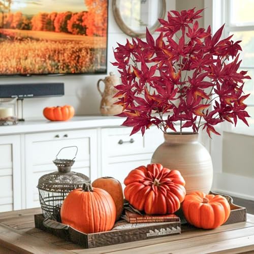 DILATATA 30 inch Artificial Maple Leaves Branch Fake Maple Shrubs Faux Fall Branches for Home Floral Arrangement Autumn Festival Thanksgiving Fall Leaf Decor