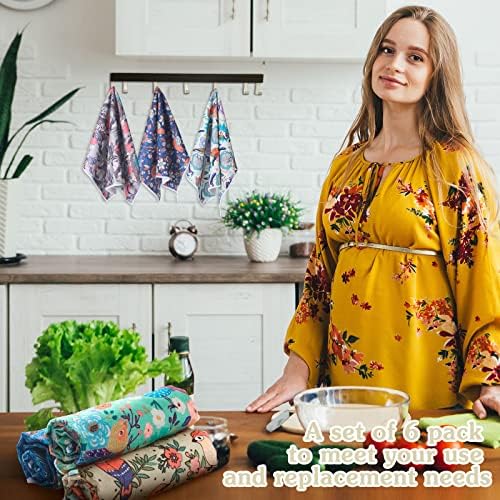 Redbaker 6 Pcs Bird Kitchen Towels Retro Floral Absorbent Dishcloth Set