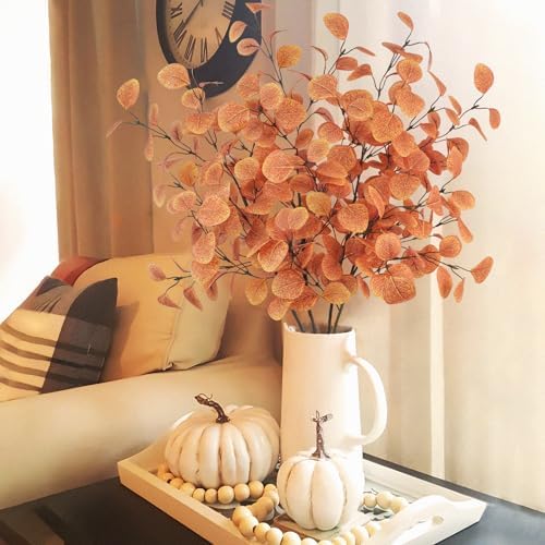 16Pcs Artificial Eucalyptus Leaves Stems 33.8‘’ Eucalyptus Branches Fake Poinsettia Flowers Faux Plants for Home Table Fireplace Party Wedding Thanksgiving Décor