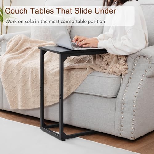 AMHANCIBLE C Shaped End Table, Slide Under Couch Table for Sofa