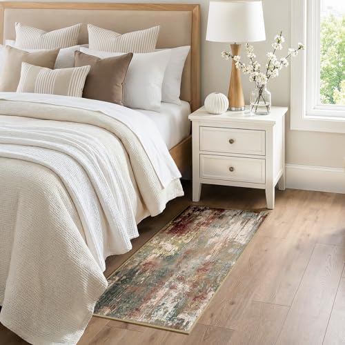 RELEANY Washable 2'x5' Abstract Area Rug for Living Room Rustic Brown