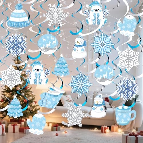 Winter Hanging Decorations, Christmas Spiral Swirls, 30-Pc Winter Decor