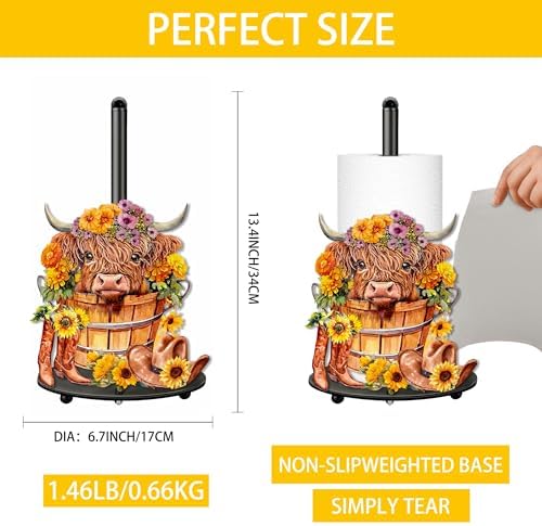 Highland Cow Paper Towel Holder, Highland Cow Decor for Countertop Cute Farmhouse Sunflower Decor for Home Table, Housewarming Birthday Gifts for Farm