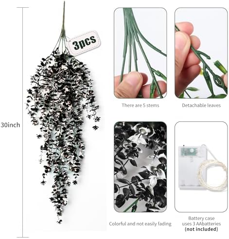 RECUTMS Black Hanging Fake Plants Artficial Vines Hanging Light Black Decor