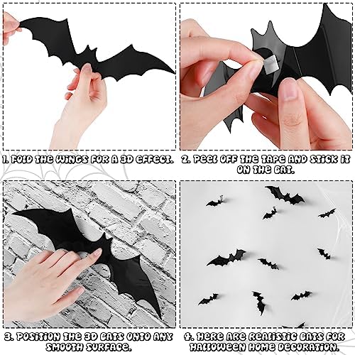 14 Pieces Halloween Black Witch Hats with 32 Pieces 3D Bats Sticker Wall Decor and 328 Feet Hanging Rope Witch Hat Decoration Cosplay Costume Accessory Caps Halloween Fancy Caps Yard Decor