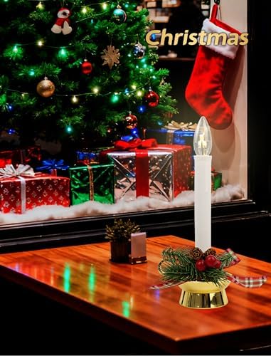 4PK Christmas Window Candle Light, 11" LED Golden Chamberstick