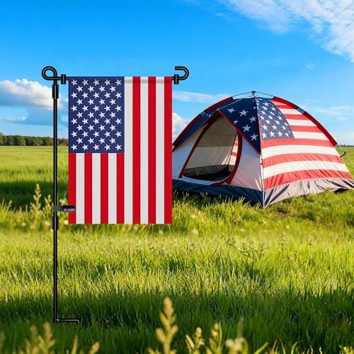 HOOSUN Garden Flag Stand, Premium Garden Flag Pole Holder Metal Powder-Coated Weather-Proof Paint with one Tiger Clip and Two Spring Stoppers Without Flag 3 Pack