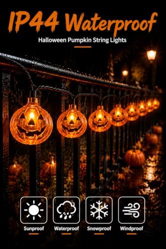 12FT 20 LED Outdoor Halloween Pumpkin String Lights Plug In, Waterproof