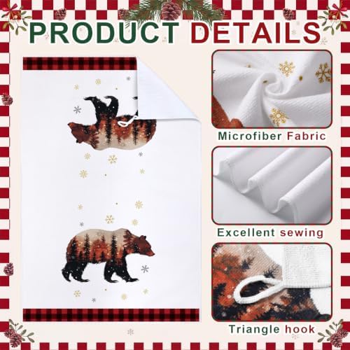 Bencailor 6 Pcs Christmas Kitchen Towel, Buffalo Plaid, Forest Cabin