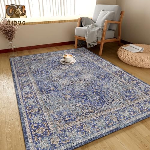 Washable Area Rug 3' x 5 ' Vintage Traditional Persian Mat - Foldable Distressed Non-Slip Machine Washable Carpet for