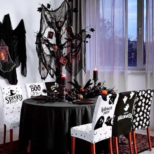Mindsoft 6 Pcs Halloween Chair Covers Scary Dining Chair Slipcovers