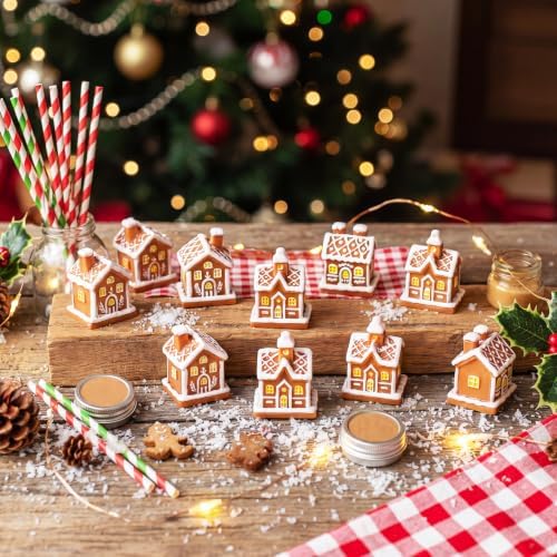 RoundFunny 30 Pcs Miniature Christmas Gingerbread House Resin Village House