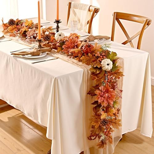 2 Pcs Fall Garland for Mantle, 6 FT Fall Garland with Lights