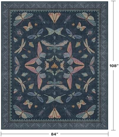 Washable 7x9 Large Area Rug for Living Room, Vintage Farmhouse Carpet for Bedroom & Dining Room Under Table, Dark Blue