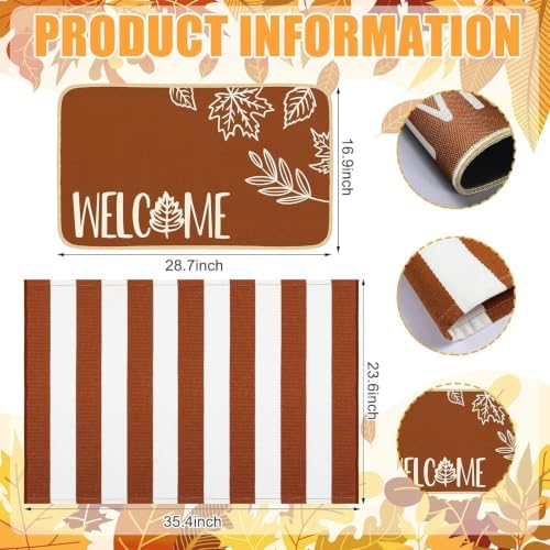 Tinideya 2 Pcs Fall Door Mat Outdoor Layered Autumn Leaves Welcome Mat