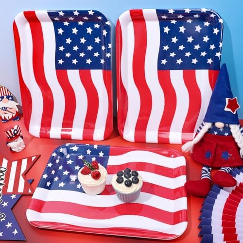 JarThenaAMCS 3Pcs Patriotic Serving Trays 250th Anniversary USA Flag Melamine Platter 13 x 10 Inch Red Blue White 4th of July Serving Dishes for Independence Day Veterans Day Party Decor