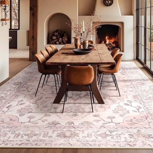 RELEANY Washable Area Rug, Large 10'x12', Pink